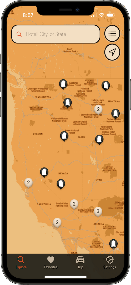 SpookySpots Map Screen